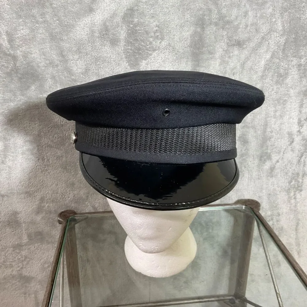 5 Star Police Hat Midway Cap Co. Black Strap Silver P Button size 7 3/8